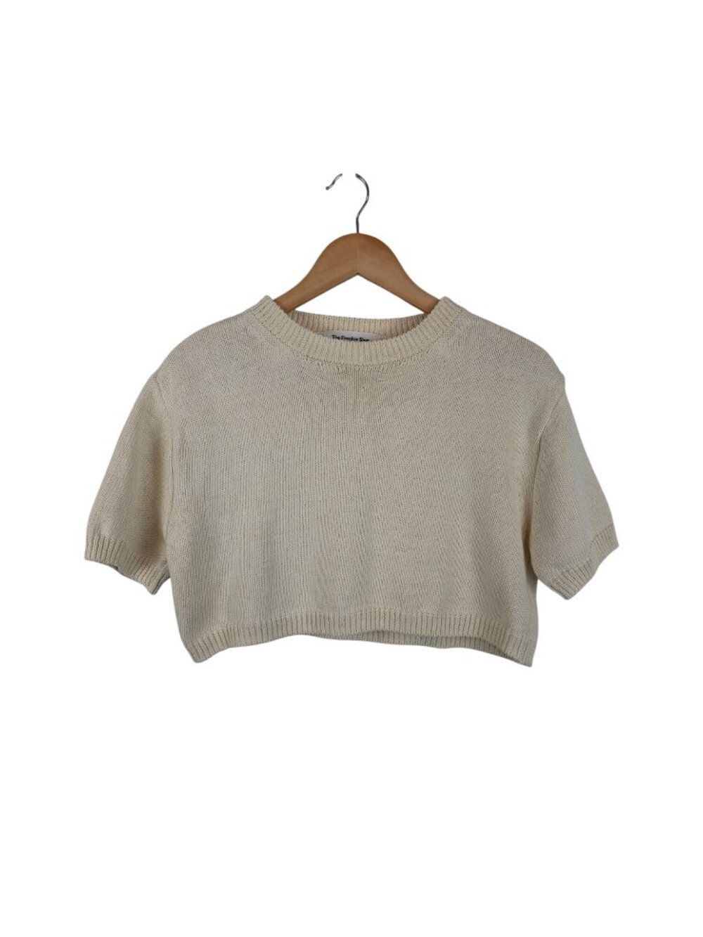 The Frankie Shop Cream Cropped Knit Boxy Sweater M/L Cotton Blend Short Sleeve